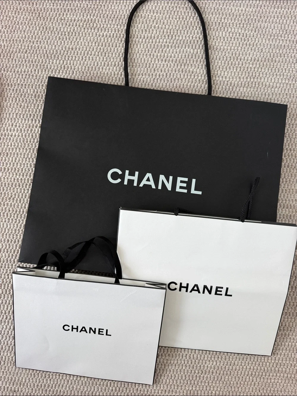 CHANEL Black and White Logo Tote Trio
